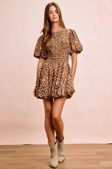 Fortuna Leopard Bow Tie Attachable Puff Sleeves Dress — thumbnail 17