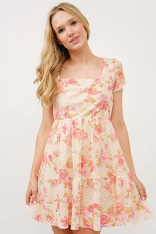 Olwen Square Neck Tiered Floral Fishnet Dress — thumbnail 5
