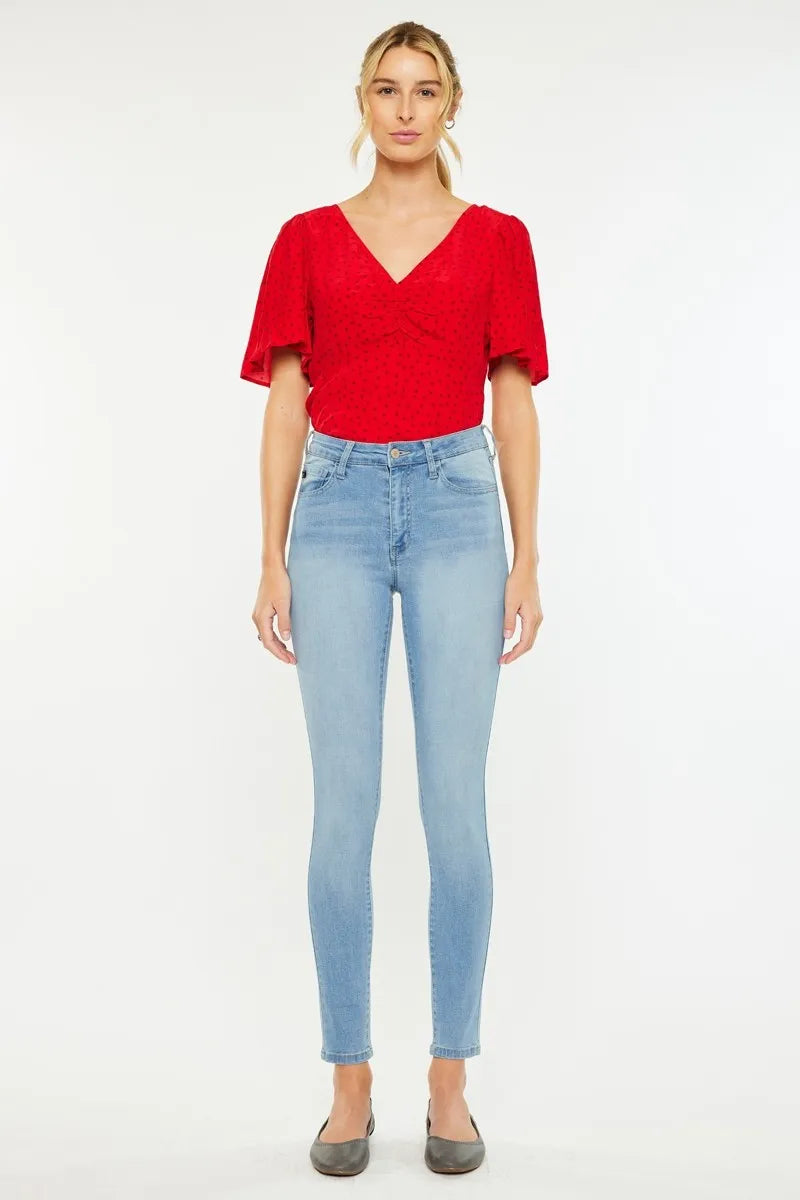 Artemis High Rise Super Skinny Jeans styled in the studio
