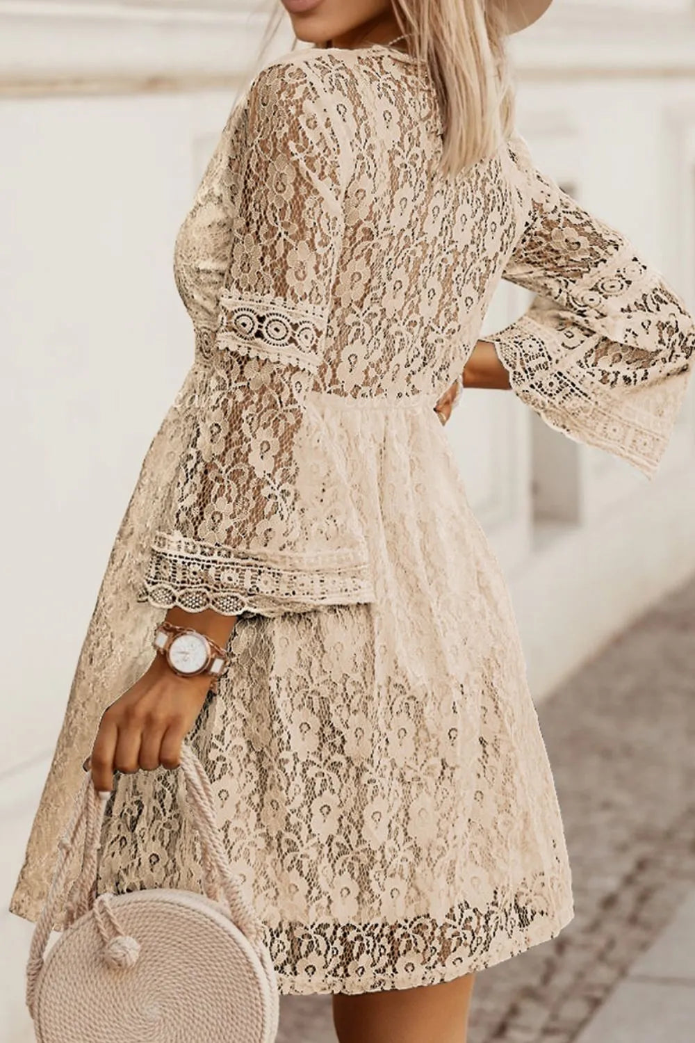 Morrigan Lace V-Neck Three-Quarter Sleeve Dress — view 2