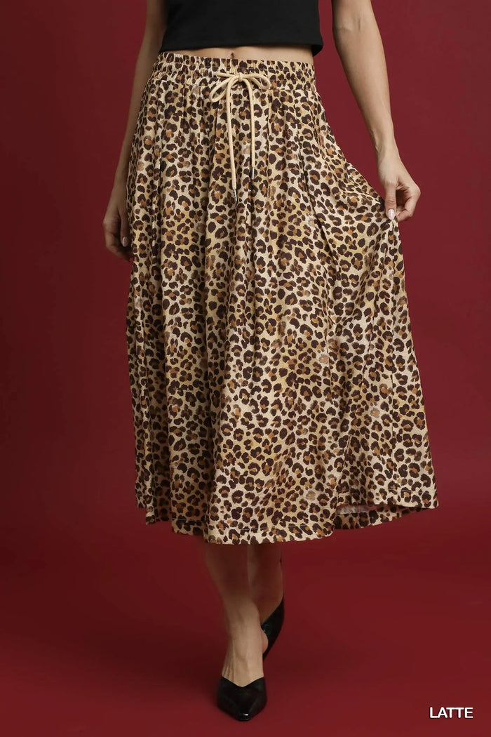 Freya Umgee Drawstring Leopard Midi Skirt