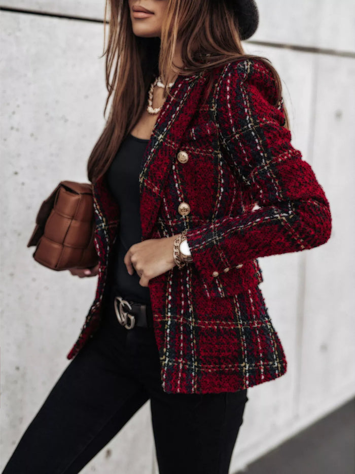 Athena Plaid Tweed Double-Breasted Blazer
