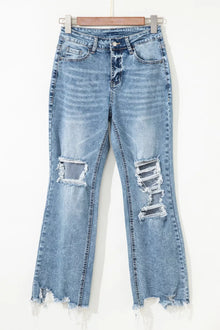 Artemis Raw Hem Ripped Open Knee Fit Flare Jeans — thumbnail 3