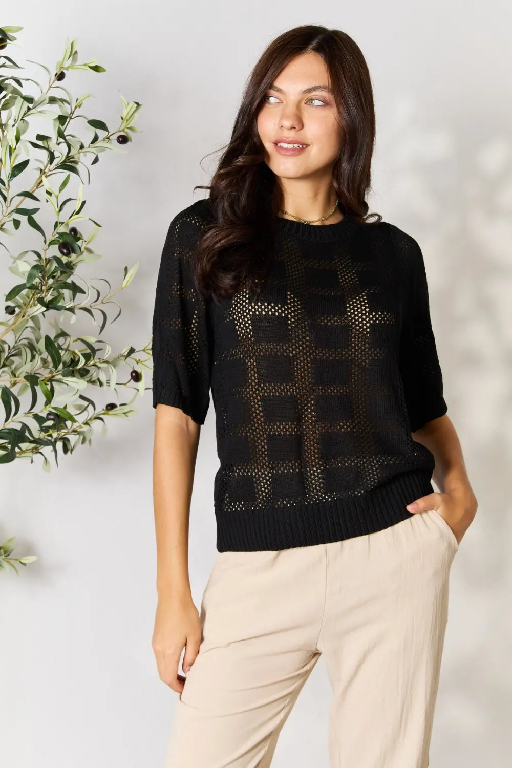 Gaia Ribbed Trim Knit Top — view 1