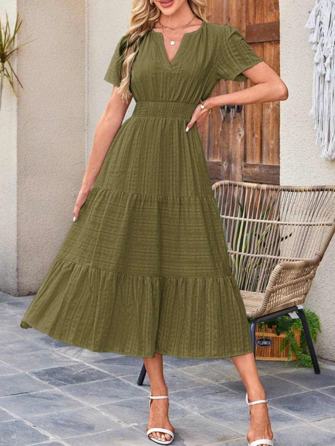 Sekhmet Tiered Notched Short Sleeve Dress — view 23