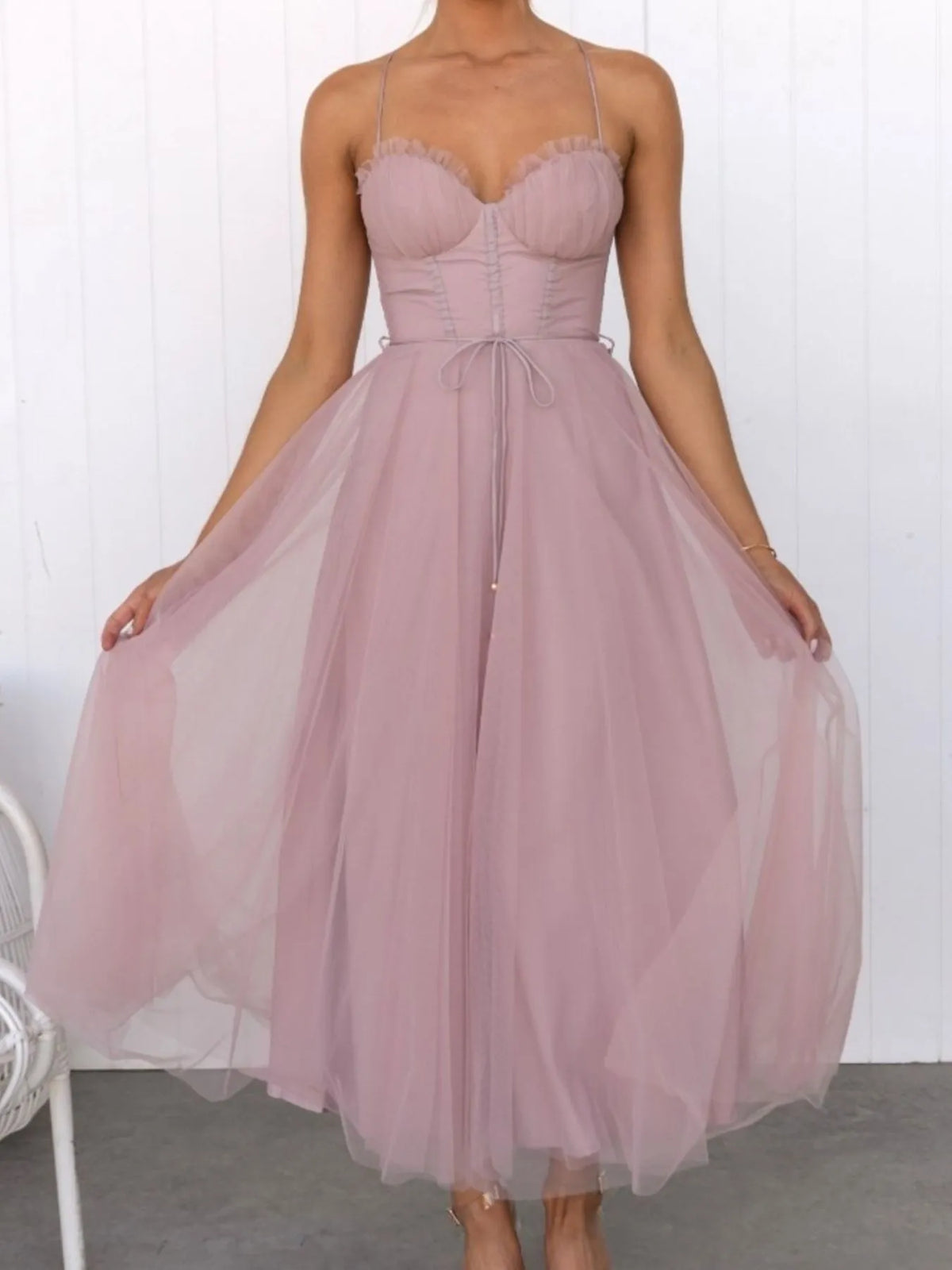 Hecate Sweetheart Neck Tulle Midi Dress — view 13