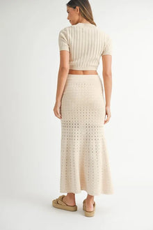 Vesta Pointelle Short Sleeve Crop Top and Slit Skirt Sweater Set — thumbnail 5