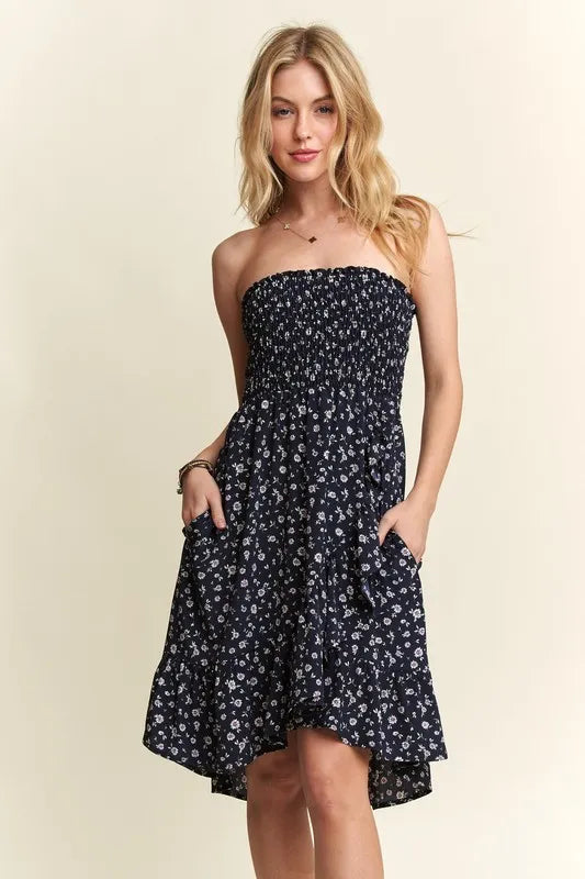 Persephone Smocked Floral Tube Dress with Pockets