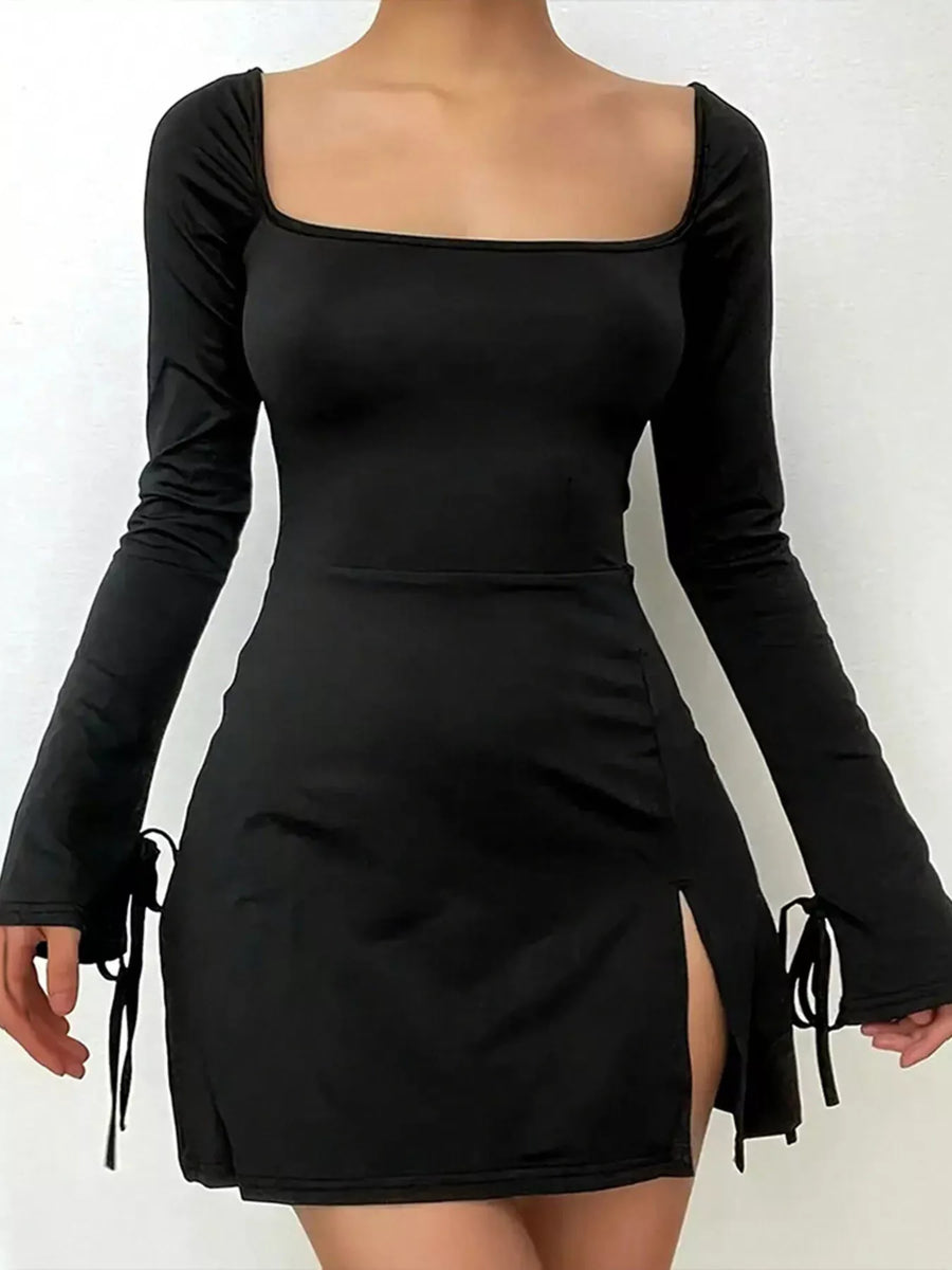 Pele Slit Flare Sleeve Mini Dress styled in the studio