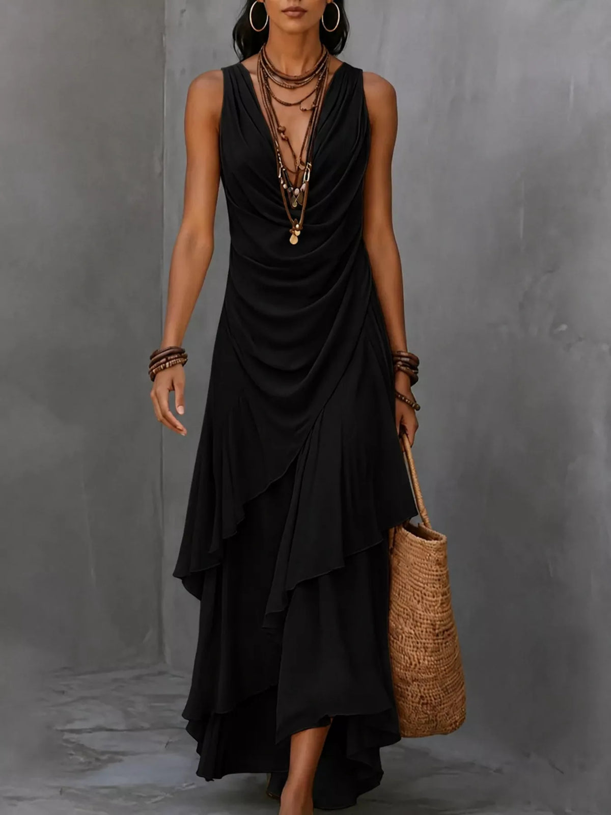 Ishtar Sleeveless Layered Ruffle Hem Maxi Dress — view 7