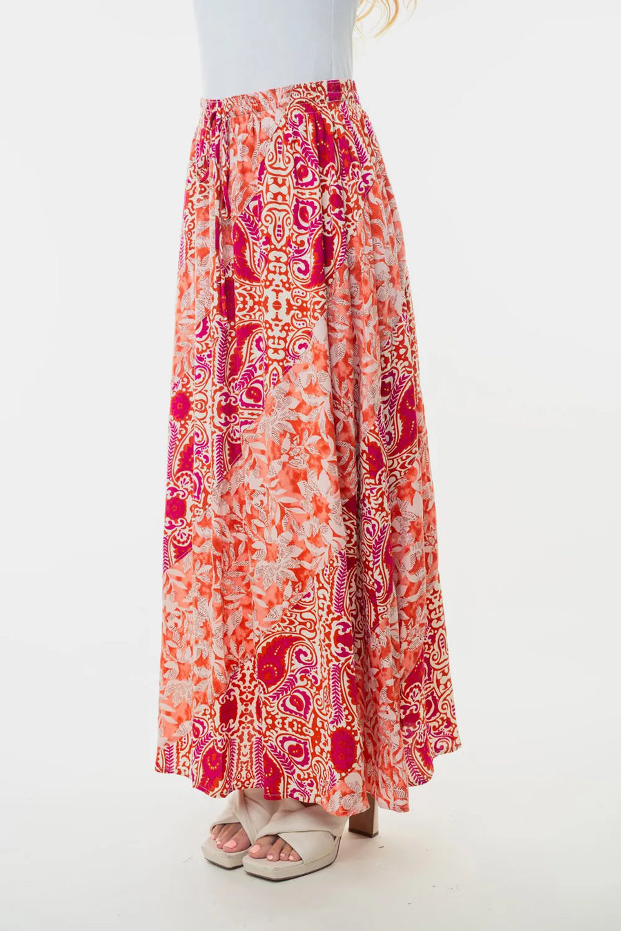 Olwen High Waisted Floral Woven Skirt styled in the studio