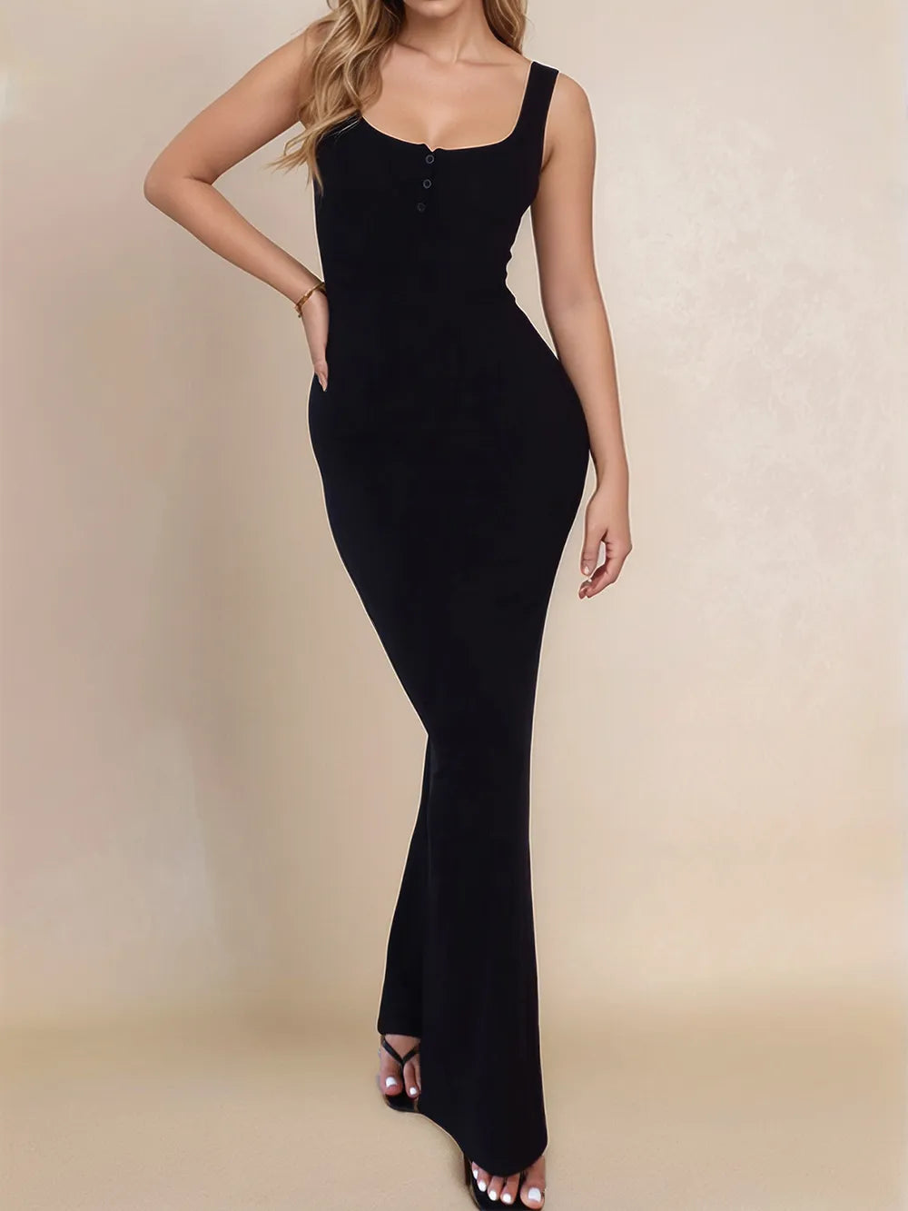Bastet Side Slit Wide Strap Maxi Dress — view 1