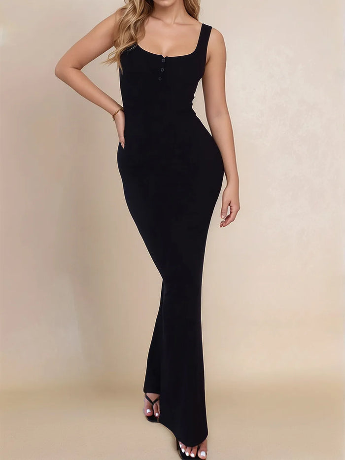 Bastet Side Slit Wide Strap Maxi Dress
