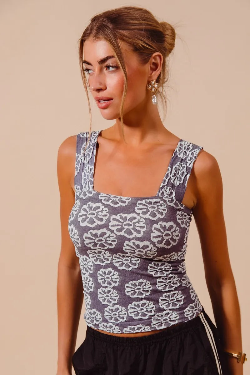 Persephone Two Tone Floral Seamless Tank Top — view 7