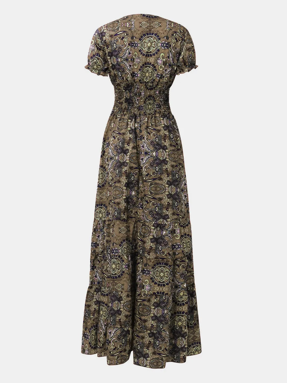 Pele Smocked Printed V-Neck Short Sleeve Dress — view 19