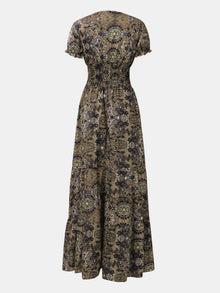 Pele Smocked Printed V-Neck Short Sleeve Dress — thumbnail 19