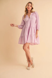 Inanna Aemi + Co Notched Balloon Sleeve Tiered Mini Dress — thumbnail 11