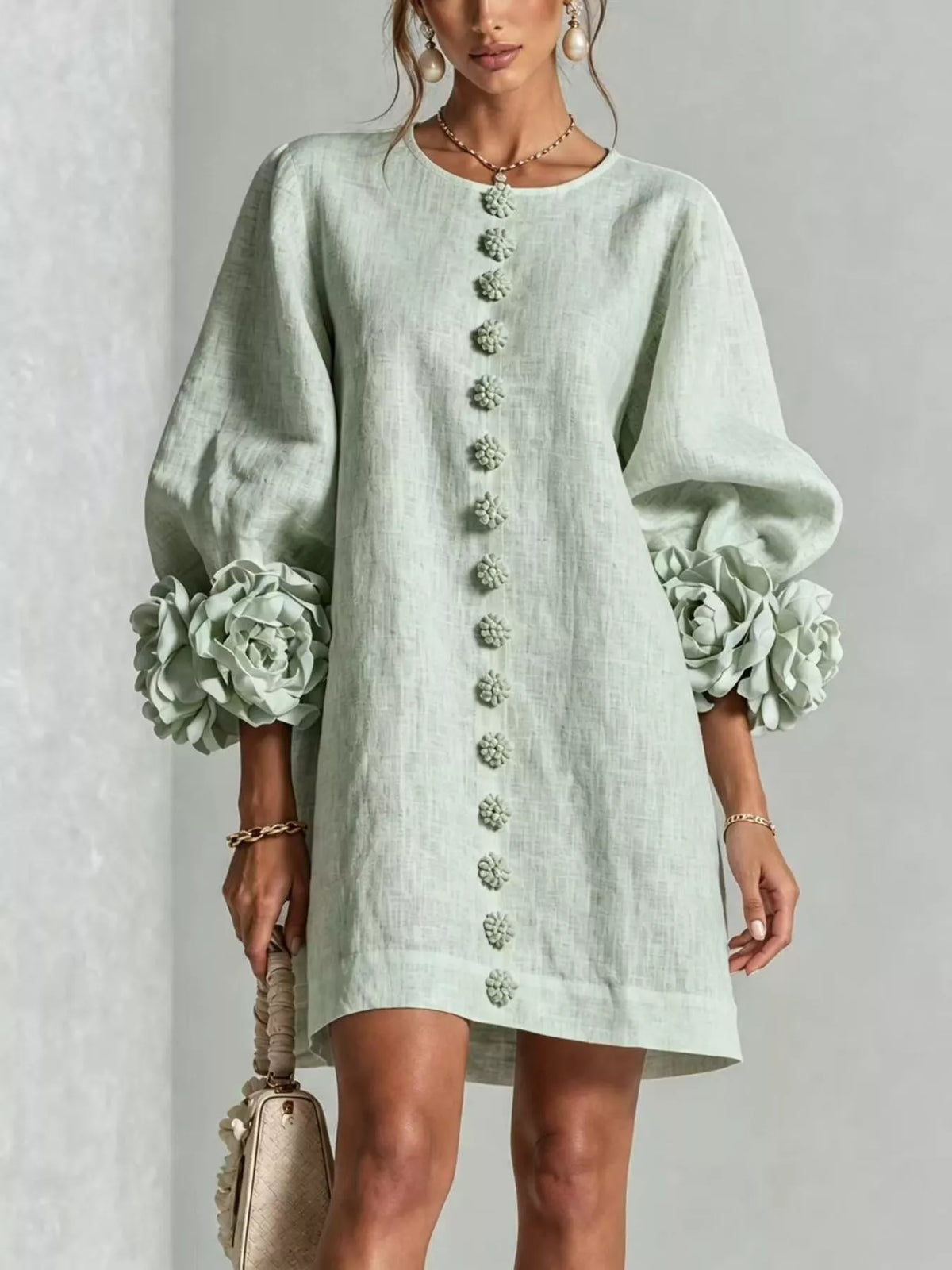 Olwen 3D Floral 3/4 Sleeve Mini Dress — view 9