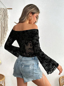 Nyx Off-Shoulder Flare Sleeve Lace Top — thumbnail 2