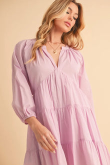 Inanna Aemi + Co Notched Balloon Sleeve Tiered Mini Dress — thumbnail 5