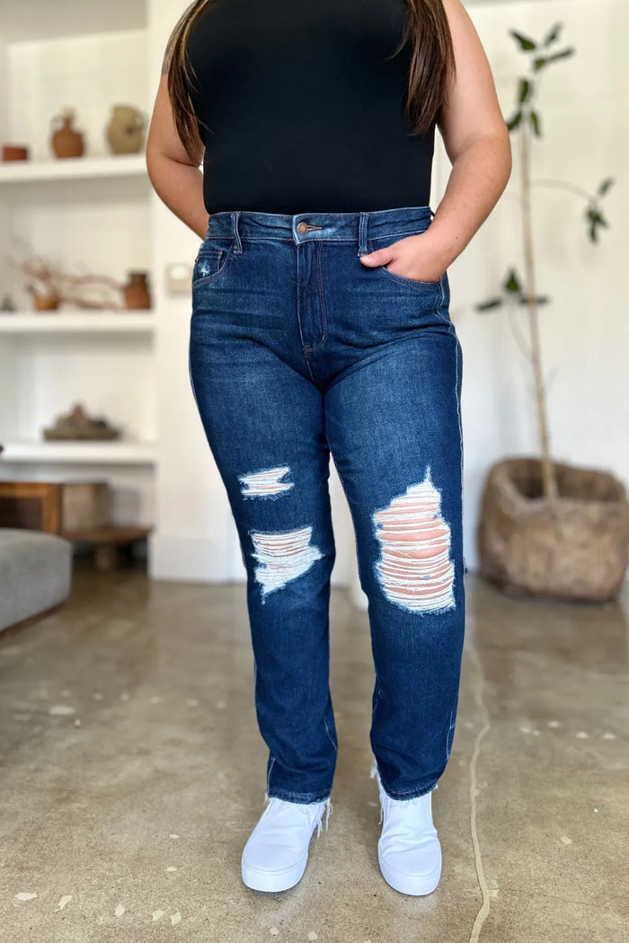 Artemis High Waist Rigid Magic Heavy Destroy Straight Jeans
