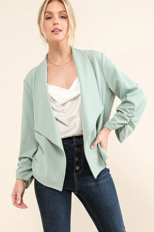 Juno Stretch Non-Wrinkled Basic Open-Front Blazer — view 2