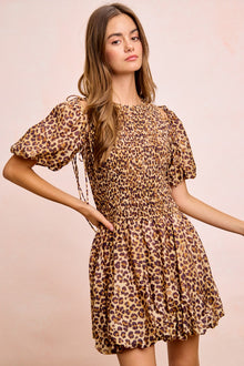 Fortuna Leopard Bow Tie Attachable Puff Sleeves Dress — thumbnail 8