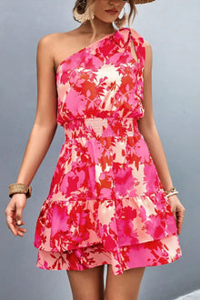 Venus Tied Smocked Printed Single Shoulder Dress — thumbnail 1
