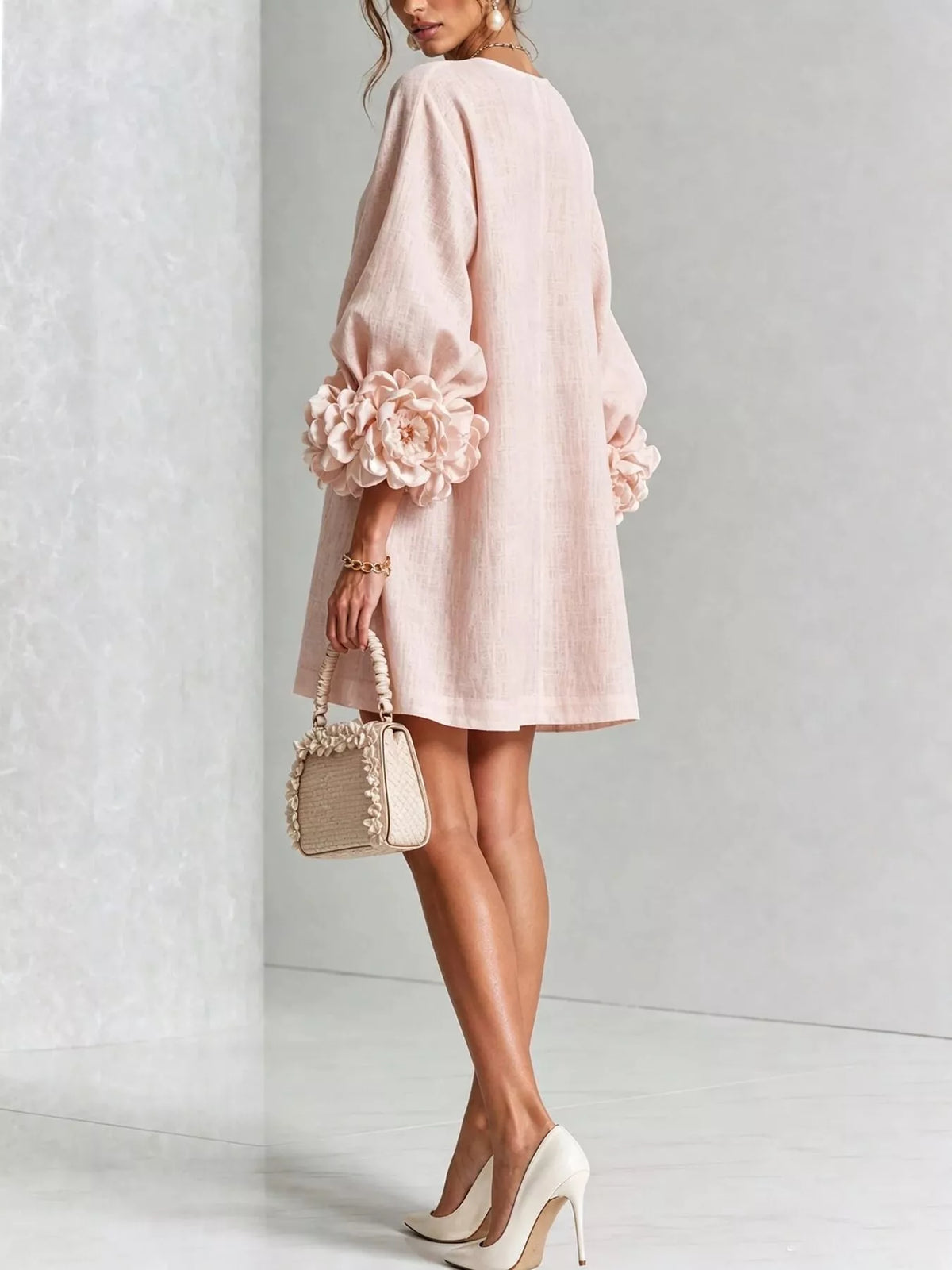Olwen 3D Floral 3/4 Sleeve Mini Dress — view 2