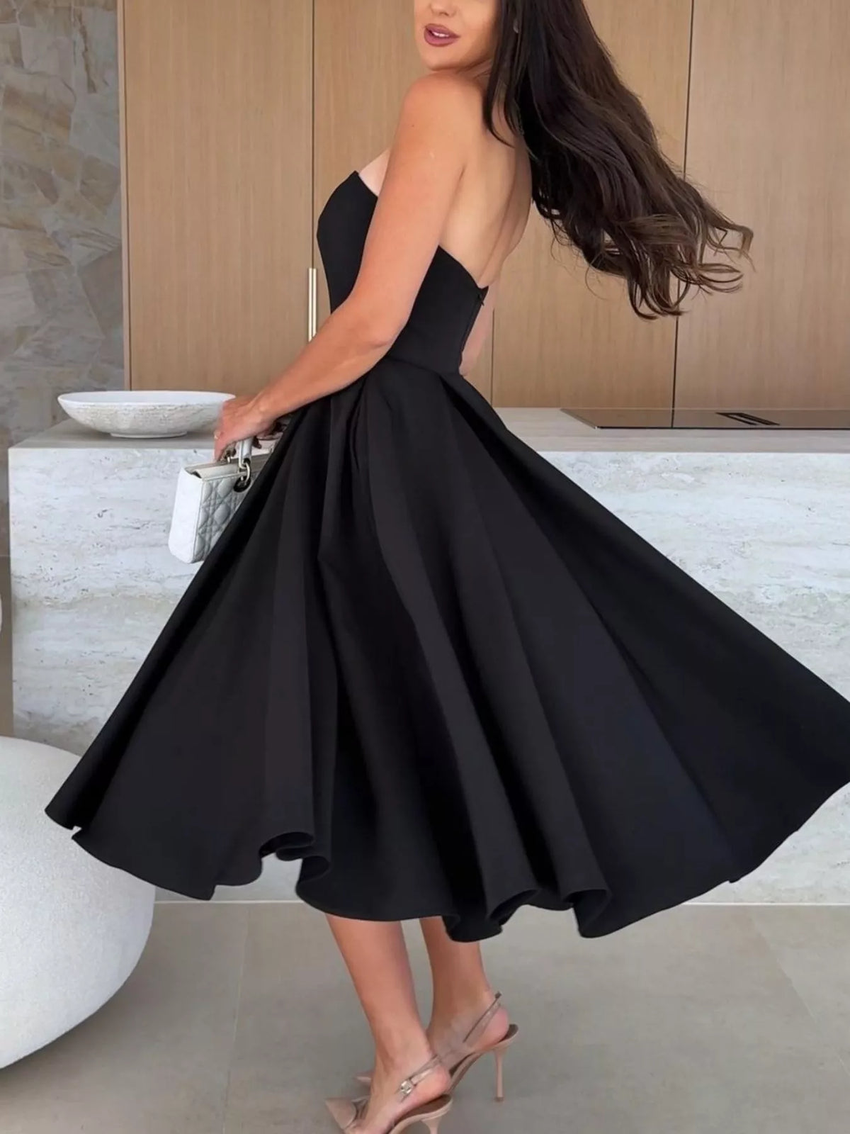 Eos Strapless Ruched A-Line Midi Dress — view 8