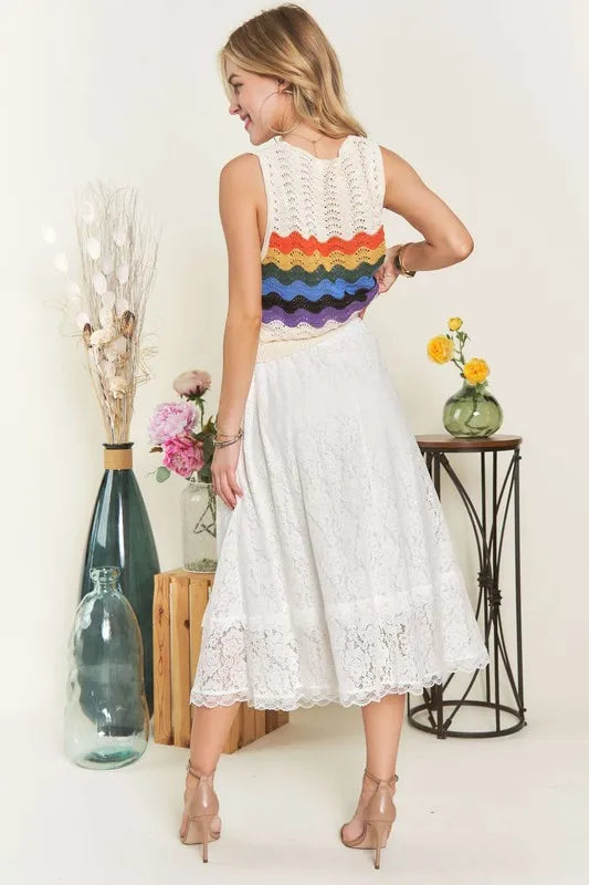 Selene Elastic Waist Lace Midi Skirt — view 6