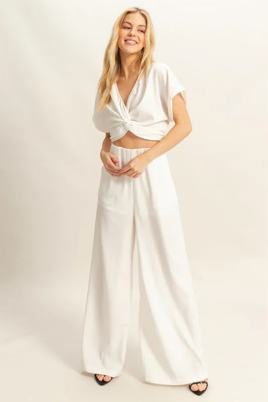 Maat Twisted Front Short Sleeve Top and Wide Leg Pants Set — view 4