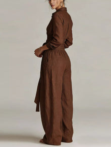 Hera Long-Sleeve Button-Down Waist-Tie Jumpsuit — thumbnail 5