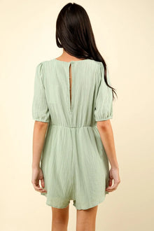 Aphrodite Lace Detail Puff Sleeve Romper with Pockets — thumbnail 2