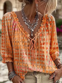 Selene Tie Neck 3/4 Sleeve Blouse — thumbnail 13