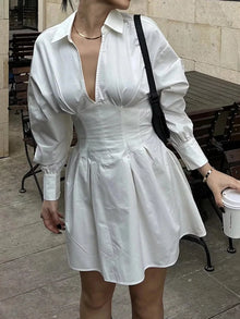 Ishtar Collared Neck Lantern Sleeve Mini Dress — thumbnail 3