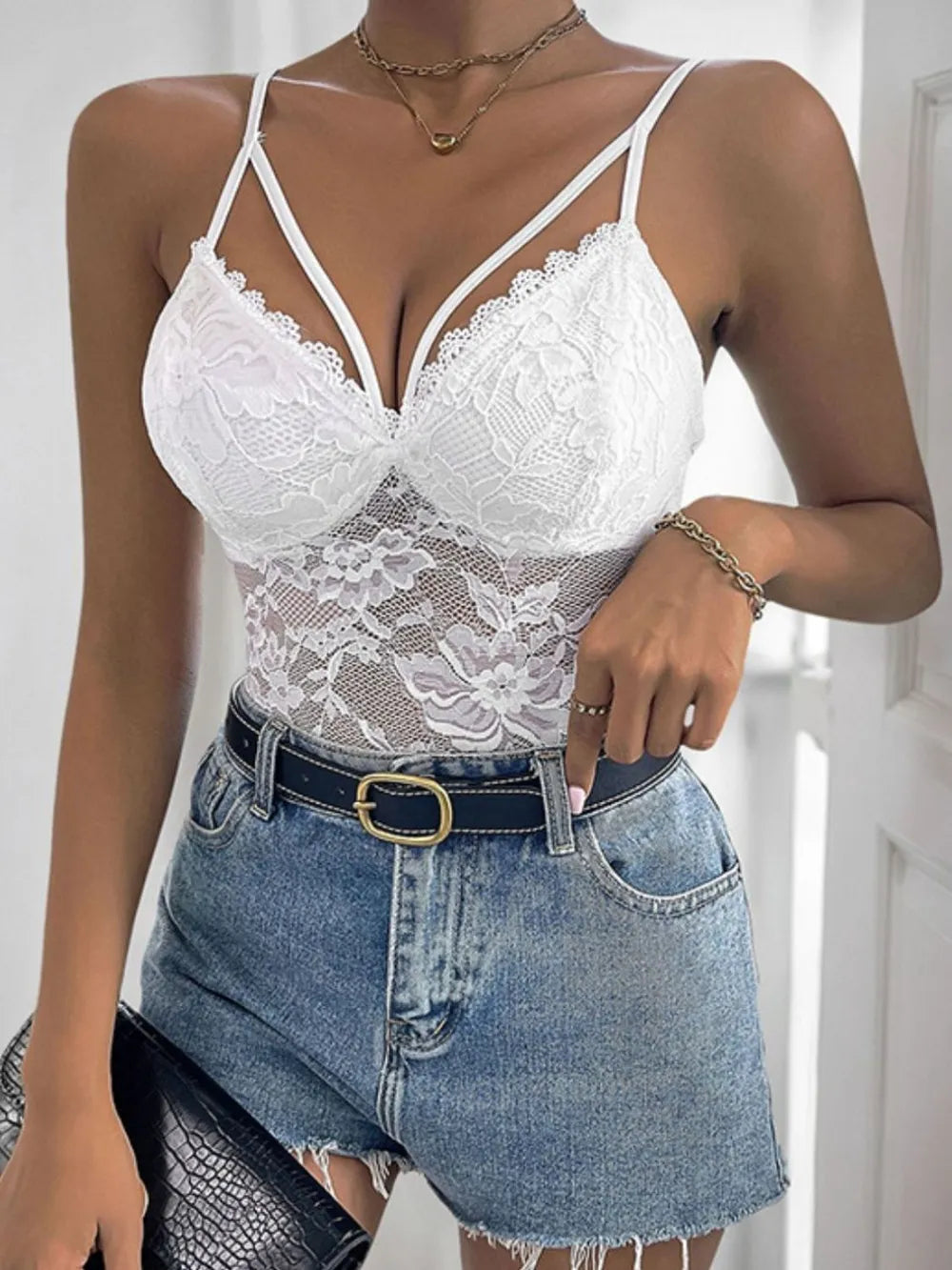 Selene Spaghetti Strap Lace Bodysuit — view 4