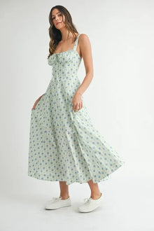 Olwen Floral Print Bustier Back Lace Up Midi Dress — thumbnail 6