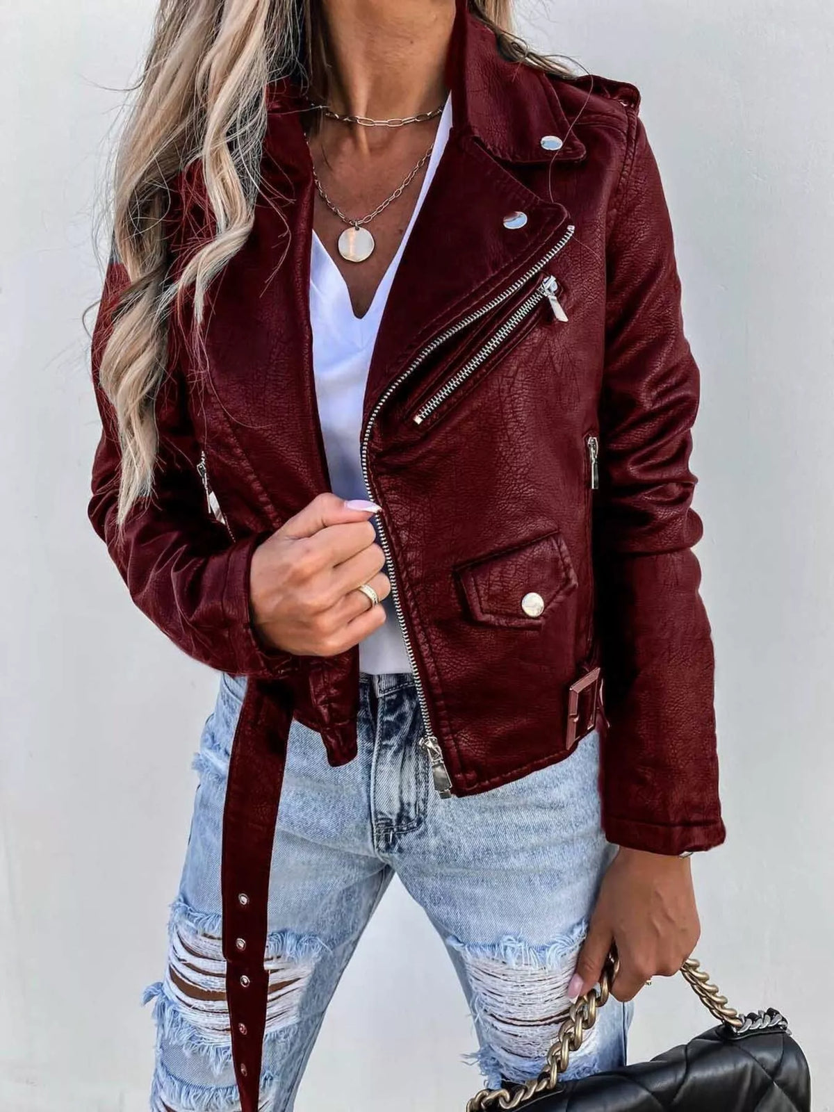 Sekhmet Zip Up Leather Motorcycle Biker Jacket — view 6