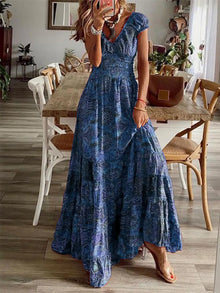 Pele Smocked Printed V-Neck Short Sleeve Dress — thumbnail 15