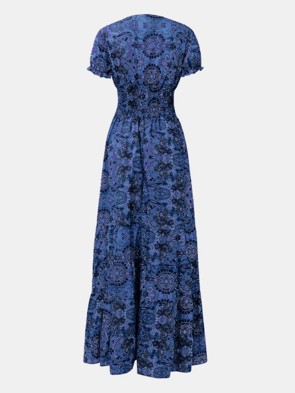 Pele Smocked Printed V-Neck Short Sleeve Dress — view 17