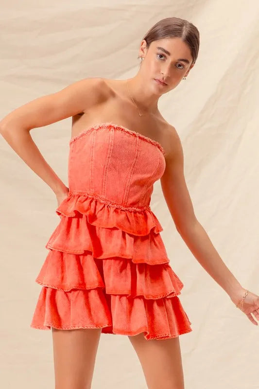 Pele Strapless Ruffle Layered Game Day Cheer Up Dress — view 9