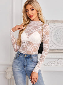Morrigan Mock Neck Long Sleeve Lace Sheer Top — thumbnail 11