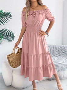 Venus Smocked Off-Shoulder Tiered Dress — thumbnail 1
