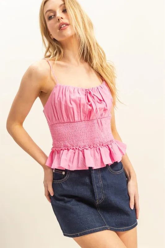 Aurora Poplin Smocked Waist Summery Cami Top — view 1