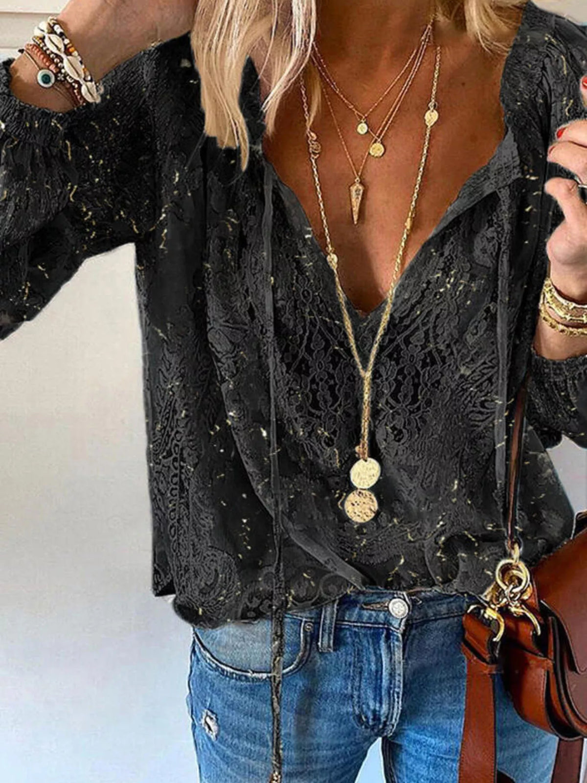 Morrigan Lace Tie-Neck Blouse — view 7