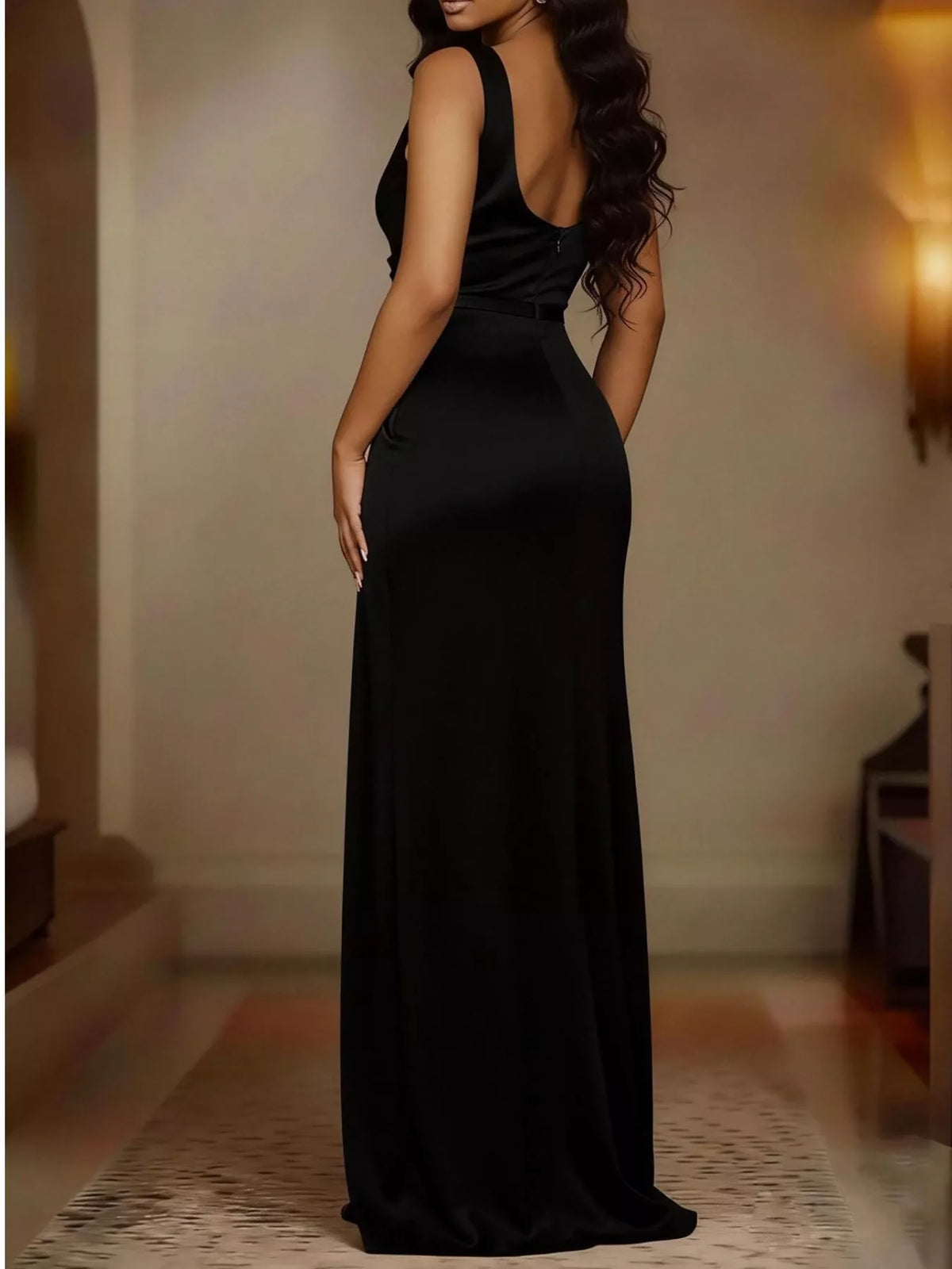 Ishtar Satin Cowl Neck High Slit Maxi Dress — view 6