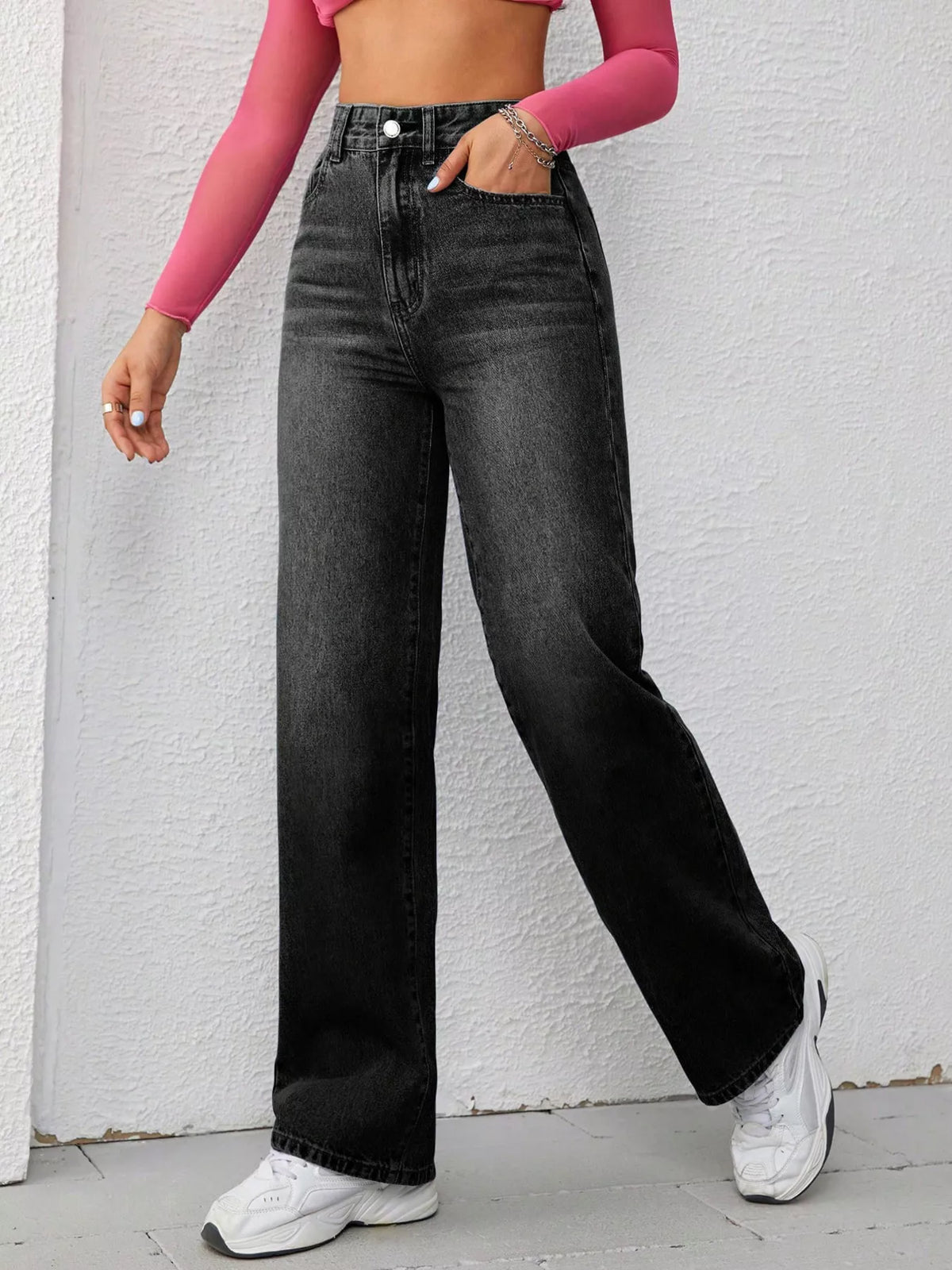 Artemis High-Waisted Wide-Leg Washed Jeans — view 5