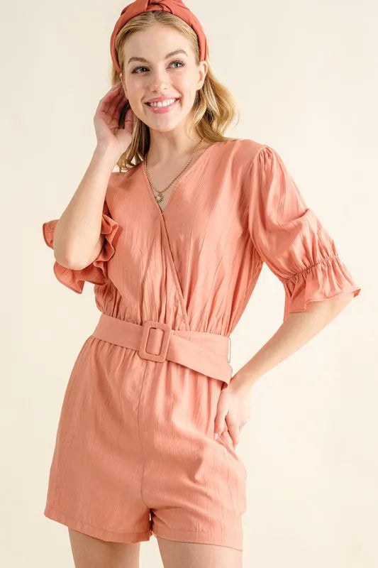 Fortuna Flounce Sleeves Romper with Belt — view 2