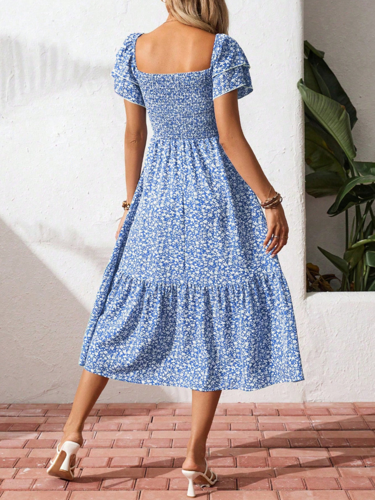 Persephone Floral Print Smocked Ruffle Sleeves Dress — view 4